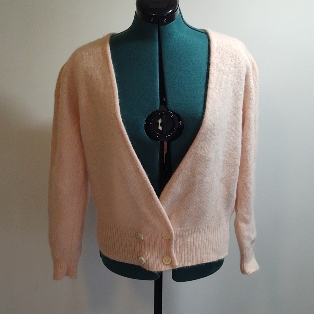 Valerie Stevens Angora/Lambswool Blend Light Pastel Pink Cardigan Sz S